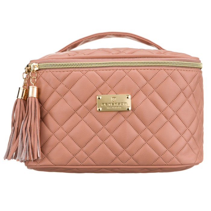 Różowa, pikowana kosmetyczka z tkaniny syntetycznej zamykana suwakiem - Peterson