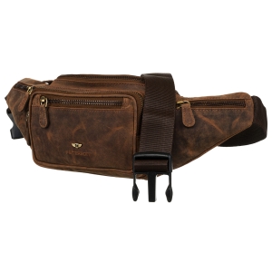 Skórzana, pojemna saszetka męska w brązowym kolorze - Peterson