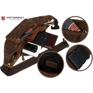 Skórzana, pojemna saszetka męska w brązowym kolorze - Peterson