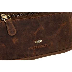 Skórzana, pojemna saszetka męska w brązowym kolorze - Peterson