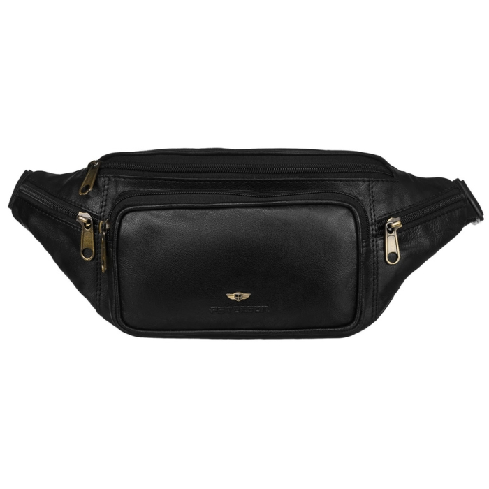 Pojemna saszetka męska w czarnym kolorze wykonana ze skóry naturalnej - Peterson