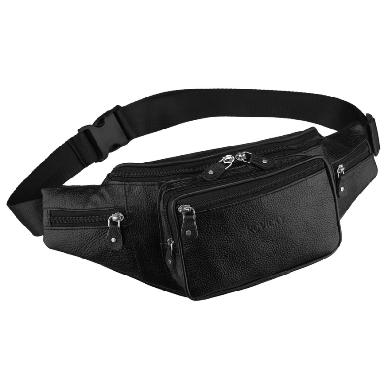 Saszetka męska Rovicky ze skóry naturalnej czarna – widok boczny