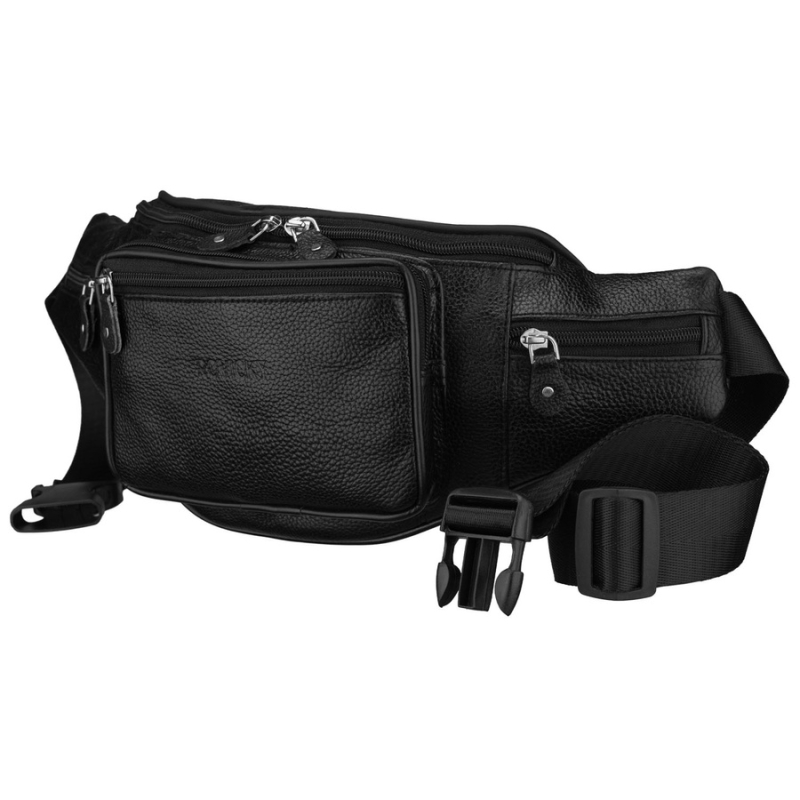 Czarna, skórzana saszetka męska zamykana na suwak, jednokomorowa - Rovicky