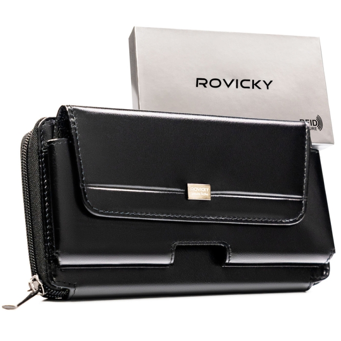 Skórzana saszetka męska Rovicky RFID czarna – widok z przodu