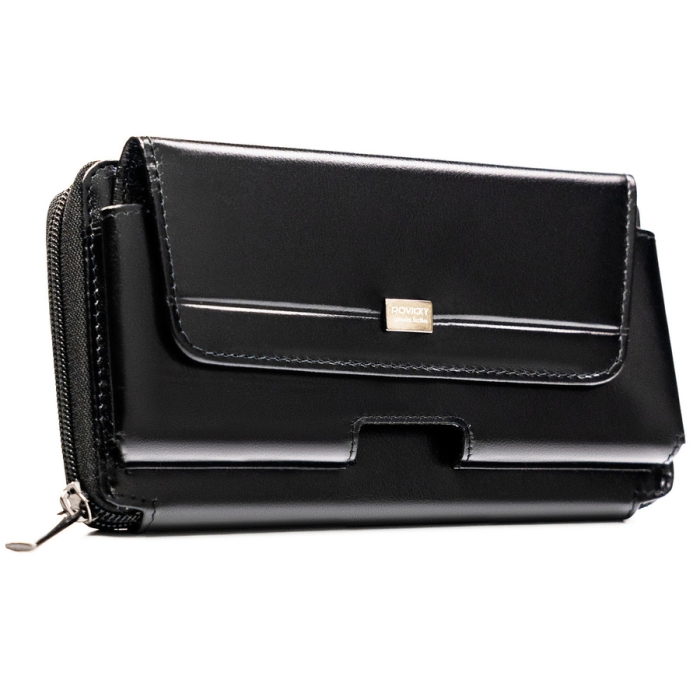 Czarna dwukomorowa saszetka męska Rovicky z naturalnej skóry