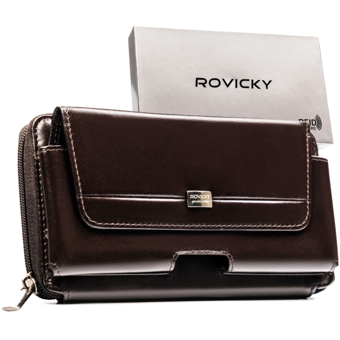 Skórzana, brązowa saszetka męska z systemem RFID - Rovicky