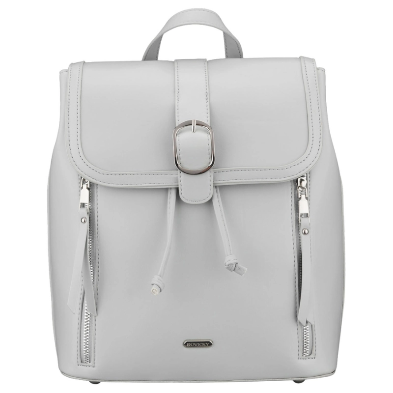 Szary plecak damski Rovicky ze skóry ekologicznej – widok z przodu