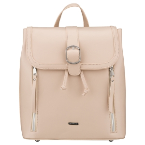 Beżowy, niewielki plecak damski ze skóry ekologicznej wyposażony w nóżki ochronne - Rovicky