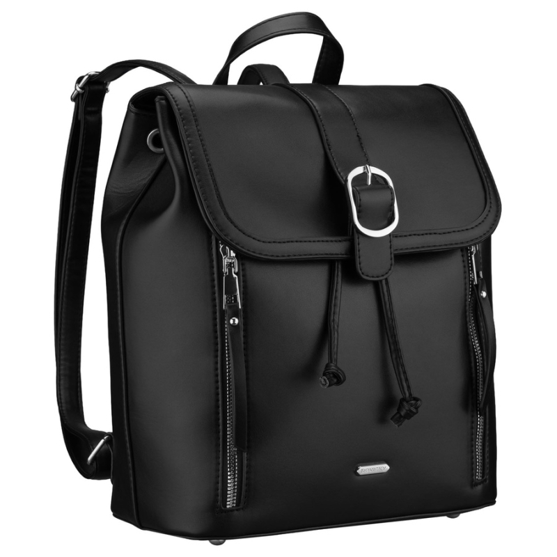 Czarny plecak damski Rovicky ze skóry ekologicznej – elegancki plecak miejski