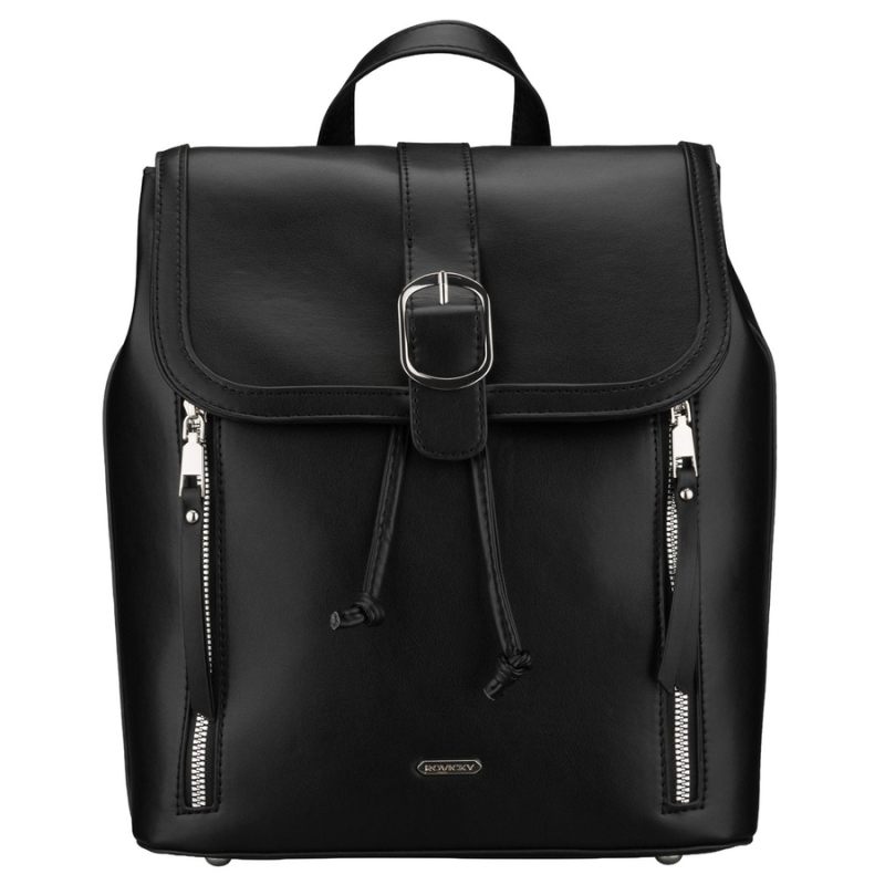 Plecak damski Rovicky czarny – widok z przodu, skóra ekologiczna