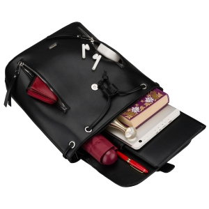 Elegancki czarny plecak damski Rovicky – detal wykończenia i okuć