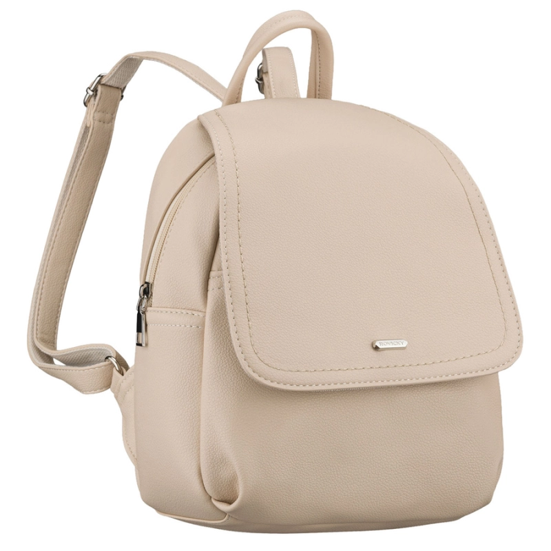 Ciemnobeżowy plecak damski Rovicky ze skóry ekologicznej – widok z przodu