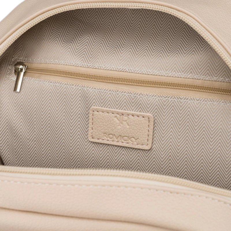 Plecak damski Rovicky ciemnobeżowy – pojemna komora główna