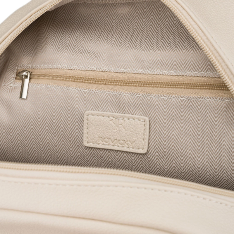 Miejski plecak damski ze skóry ekologicznej w jasnobeżowym kolorze - Rovicky