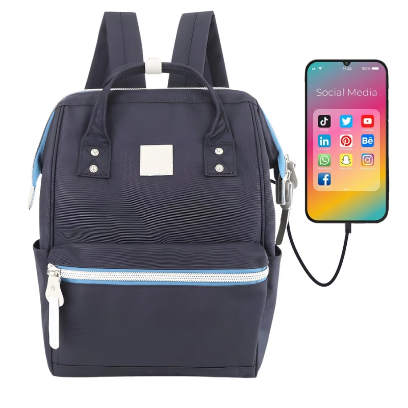 Pojemny, granatowy plecak na laptopa z portem USB - Himawari