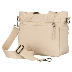 Niewielka shopperka damska z poliestru w beżowym kolorze z dopinanym paskiem - Peterson