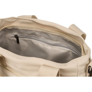 Niewielka shopperka damska z poliestru w beżowym kolorze z dopinanym paskiem - Peterson