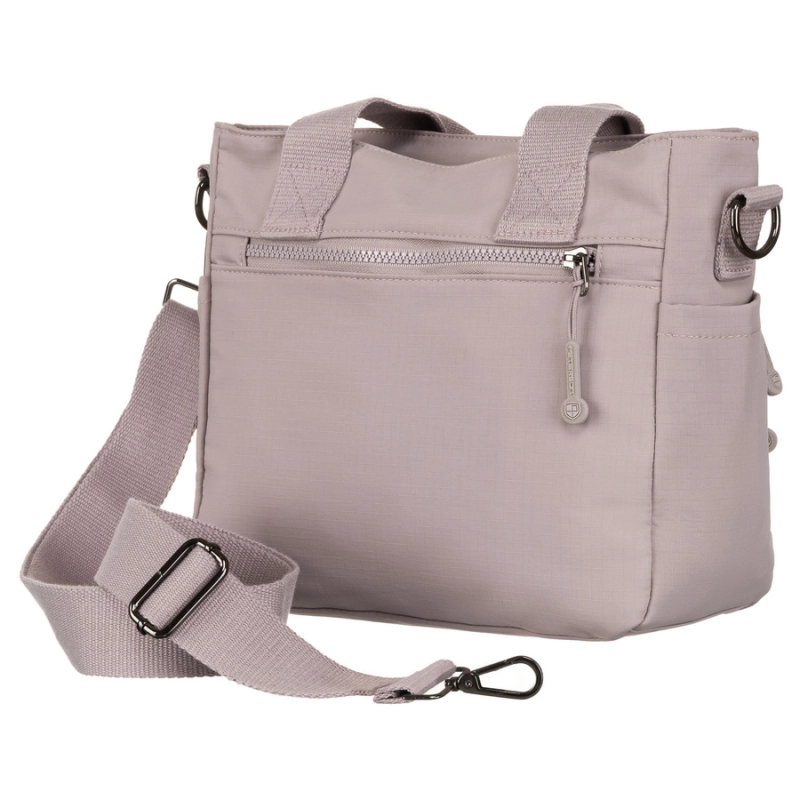 Niewielka shopperka damska z poliestru w kolorze lila z kieszeniami zamykanymi na suwak - Peterson