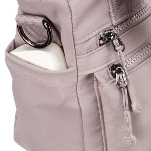 Niewielka shopperka damska z poliestru w kolorze lila z kieszeniami zamykanymi na suwak - Peterson