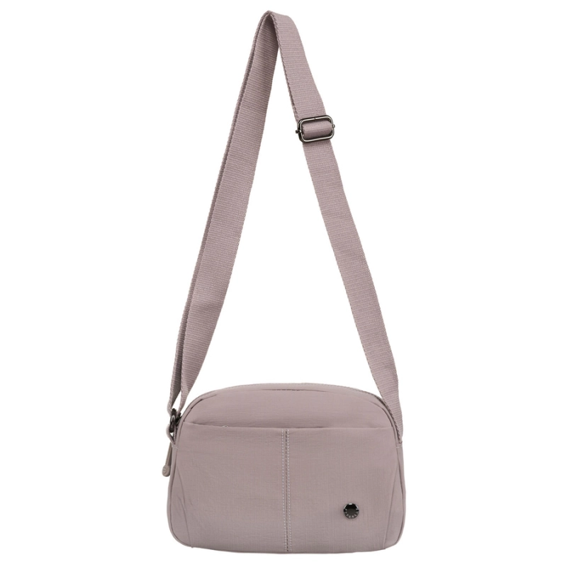 Dwukomorowa torebka damska we wrzosowym kolorze zawieszona na regulowanym pasku - Peterson