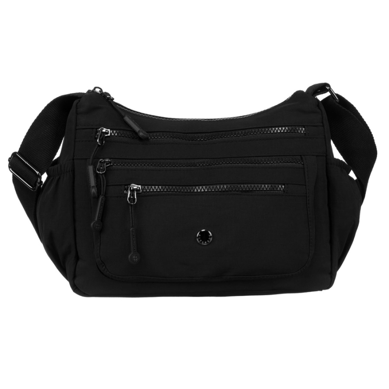 Jednokomorowa torebka damska z poliestru w czarnym kolorze - Peterson