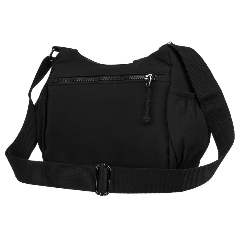 Jednokomorowa torebka damska z poliestru w czarnym kolorze - Peterson