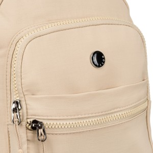 Beżowy, jednokomorowy plecak damski z poliestru zawieszony na regulowanych szelkach - Peterson