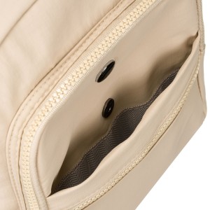 Beżowy, jednokomorowy plecak damski z poliestru zawieszony na regulowanych szelkach - Peterson