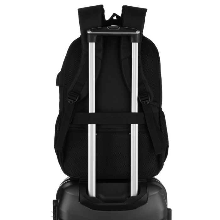 Plecak szkolny z poliestru w czarnym kolorze z portem USB - Peterson