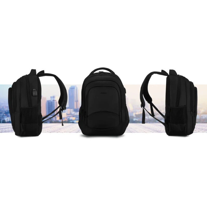 Plecak szkolny z poliestru w czarnym kolorze z portem USB - Peterson