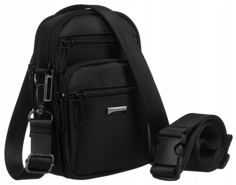 torba męska crossbody Peterson czarna z kieszeniami
