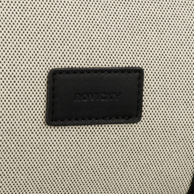 Duży shopper damski w beżowo-czarnym kolorze wykonany z włókna pomialidowego i skóry ekologicznej - Rovicky