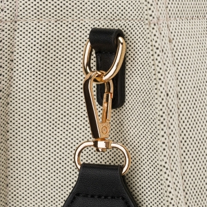 Duży shopper damski w beżowo-czarnym kolorze wykonany z włókna pomialidowego i skóry ekologicznej - Rovicky