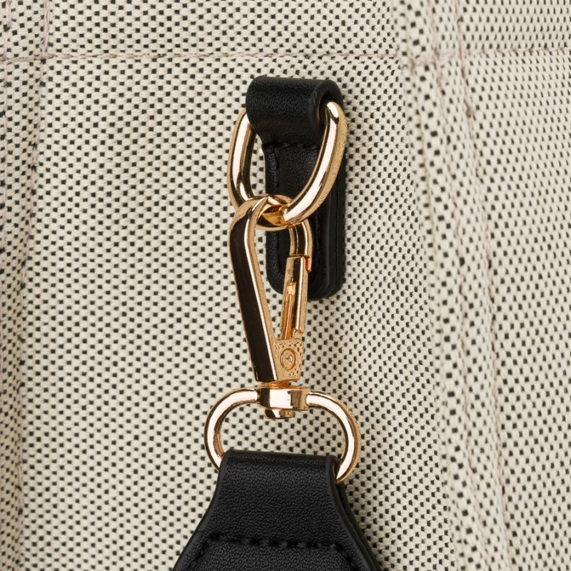 Duży shopper damski w beżowo-czarnym kolorze wykonany z włókna pomialidowego i skóry ekologicznej - Rovicky