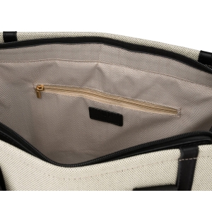 Duży shopper damski w beżowo-czarnym kolorze wykonany z włókna pomialidowego i skóry ekologicznej - Rovicky