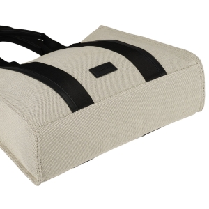 Duży shopper damski w beżowo-czarnym kolorze wykonany z włókna pomialidowego i skóry ekologicznej - Rovicky