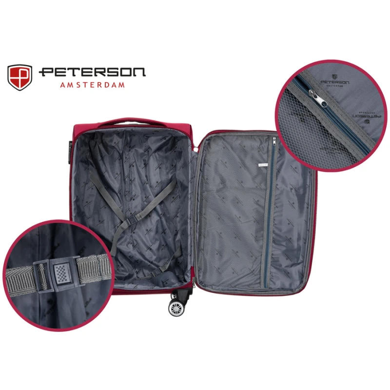 Duża walizka z wytrzymałej tkaniny poliestrowej w czerwono-niebieskim kolorze - Peterson