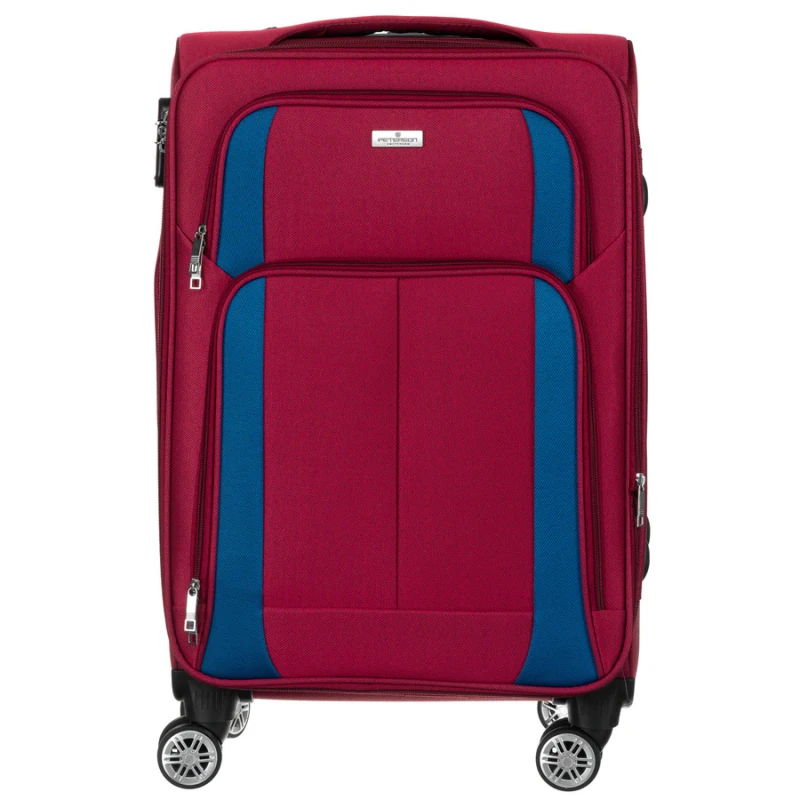 Duża walizka z wytrzymałej tkaniny poliestrowej w czerwono-niebieskim kolorze - Peterson