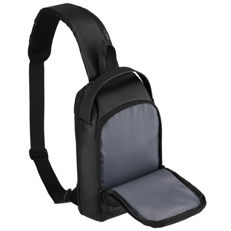 Czarna saszetka męska na ramię wykonana ze skóry ekologicznej - Rovicky