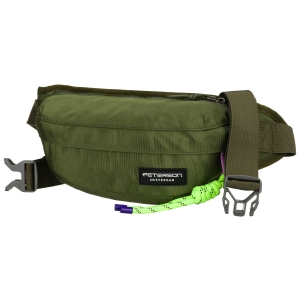 Praktyczna, pojemna saszetka z poliestru w zielonym kolorze, zamykana suwakiem ze stylowym karabińczykiem - Peterson