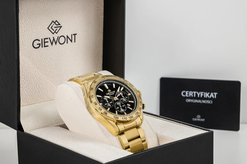 Zegarek Męski Giewont Chronograph Sapphire Złoto Czarny GW9580-B4