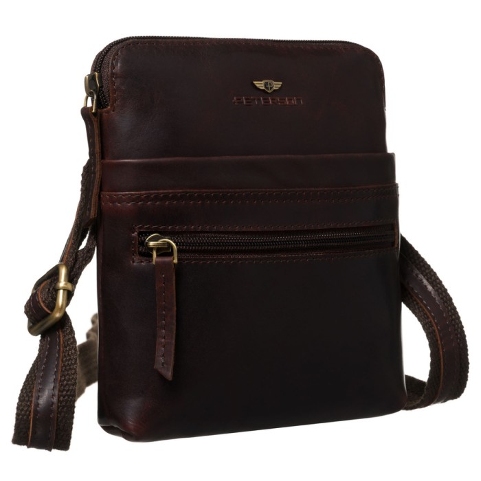 brązowa listonoszka męska skórzana Peterson 4 kieszenie