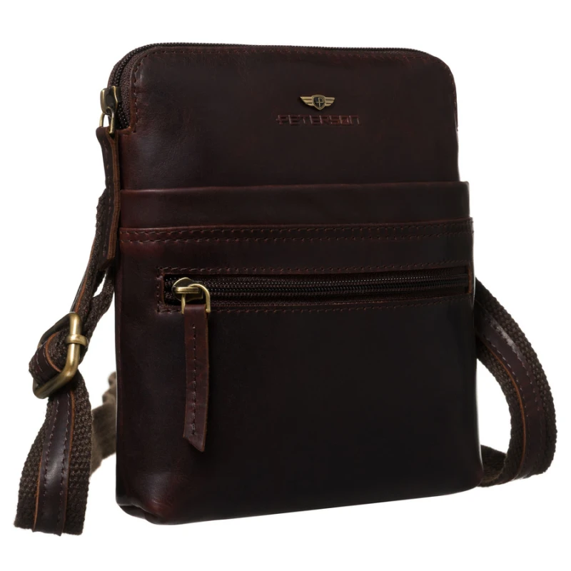 brązowa listonoszka męska skórzana Peterson 4 kieszenie