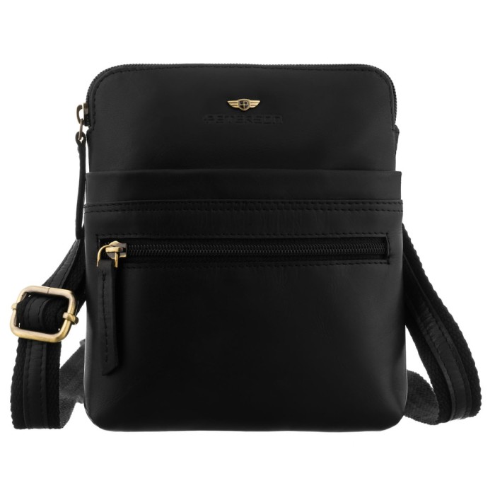 saszetka męska skóra naturalna czarna Peterson na ramię