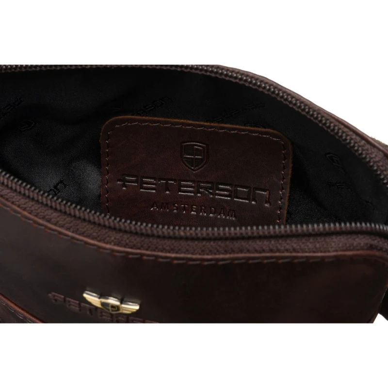 mała torba męska skórzana brązowa Peterson kieszenie
