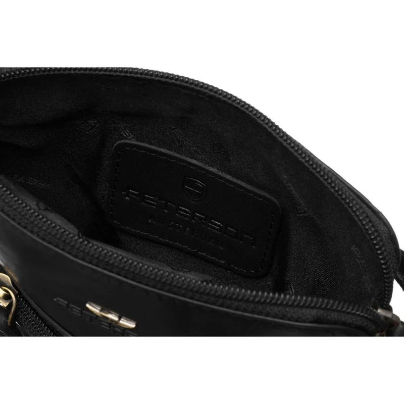 Skórzana listonoszka męska w czarnym kolorze, zawieszona na regulowanym pasku i zamykana suwakiem - Peterson