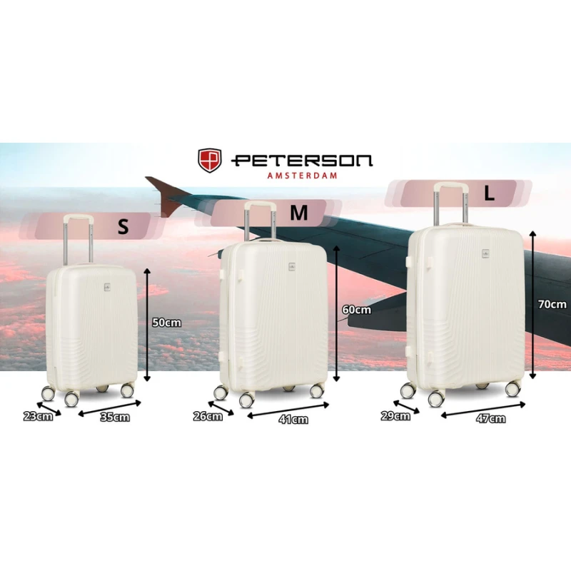 Zestaw walizek podróżnych z tworzywa ABS w beżowym kolorze - Peterson