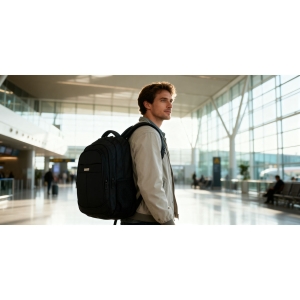 Miejski, pojemny plecak z poliestru w czarnym kolorze z miejscem na laptopa - Peterson