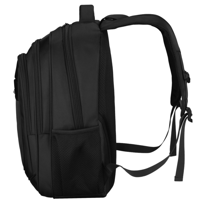 Miejski, pojemny plecak z poliestru w czarnym kolorze zawieszony na regulowanych szelkach - Peterson