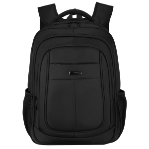 Miejski, pojemny plecak z poliestru w czarnym kolorze zawieszony na regulowanych szelkach - Peterson